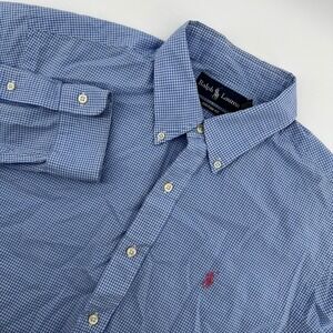 Ralph Lauren Custom Fit Blue Gingham Check‎ Button Down Shirt Men's Large